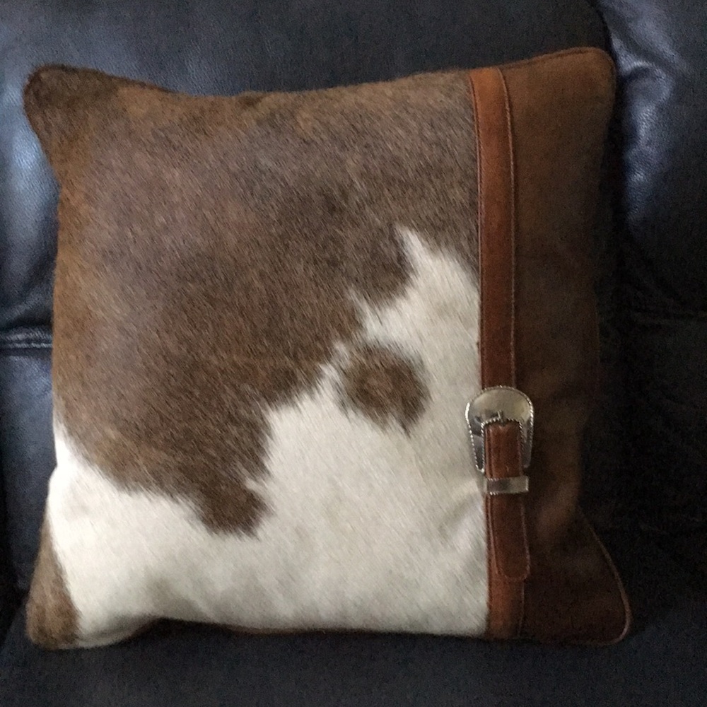 Cowhide Leather accent pillow western rustic cabin lodge
